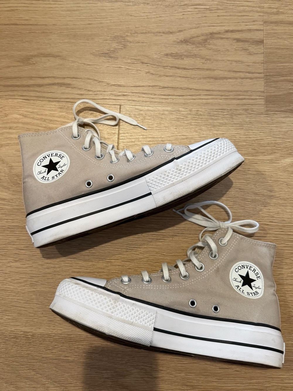 Converse High Top Sneakers in Beige and White
